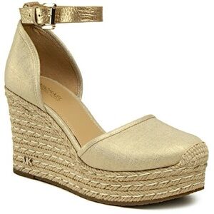 NWOB Size 10 Michael Kors Kendrick Pale Gold Ankle Strap Espadrilles Wedge Heels